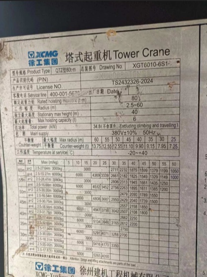 成都市出售转让二手不详小时2021年徐工XGT6010-6S1塔式起重机