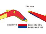 【加強型結構件】支持作業的大臂和小臂，進行了在高負荷部的板厚加大等以及構造的變更、采用進一步追求強度與耐久性的加強型。另外也加強了連接部的信賴性。