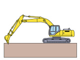 【近前作业性能提升】铲斗底面近前挖掘作业性提升。将斗齿和推土板部分重叠、更容易挖起土渣和石头。