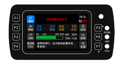 【ETM電動控製係統】1、中控屏：
1）界麵人性化設計、智能全程監控、運輸過程質量管控，簡潔直觀（進、出料控製一鍵操作，攪拌罐目標轉速、實際轉速實時顯示。攪拌罐到達常用轉速（2轉/分鍾）；
2）紅色字體報警異常狀態，方便檢修排查故障；
3）蜂鳴報警提示，提醒混凝土異常泄露；
4）實時分析司機駕駛行為，動畫界麵、語音提醒，幫助司機養成良好駕駛行為習慣。
2、增加駐車空調，空調不再耗費發動機油。3、後控麵板：按鍵+旋鈕設計，操作簡單、輕鬆省力。