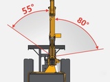 【大臂側擺】大臂側擺，左55°，右80°，無需頻繁移動車身，實現類似牆根地帶的直接挖掘作業。