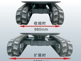 【履帶可伸縮】同級別中最大範圍的伸縮履帶結構，輕鬆進入1m以內的狹窄地帶作業。履帶展開後作業穩定性好。履帶有鐵履或者橡履可選；此外，鐵履帶還可加裝橡膠塊，減少對地麵的磨損。