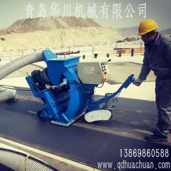 青島華川廠家移動式路麵拋丸機硬化地板水磨石地麵打毛除鏽設備